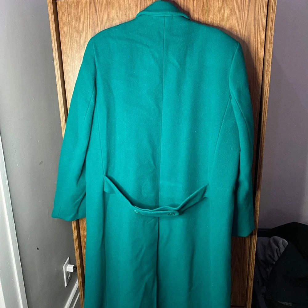Glenbrooke Long Trench‎ Coat Women Large Teal Wool Double Breasted Vintage